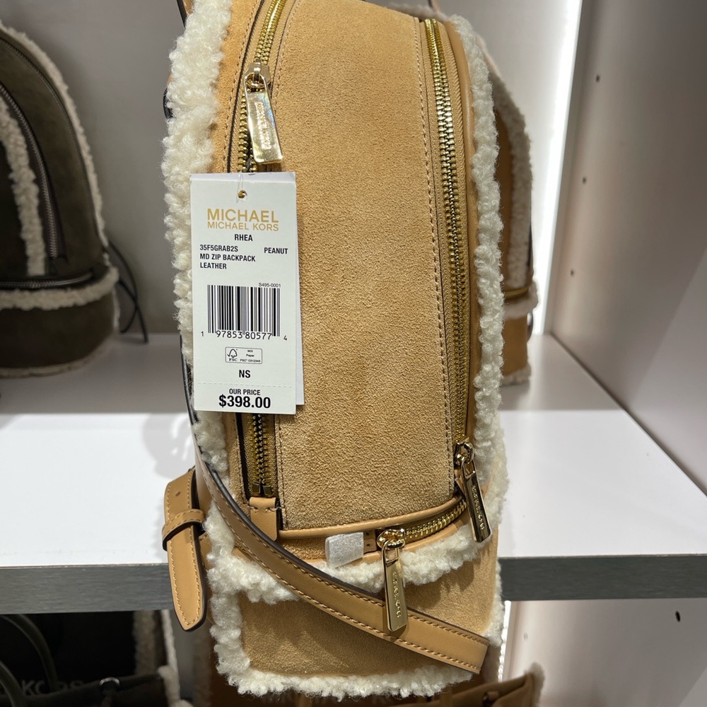 MICHAEL KORS Rhea Medium Suede and Faux Shearling Backpack
Peanut 
NWT - Picture 13 of 16
